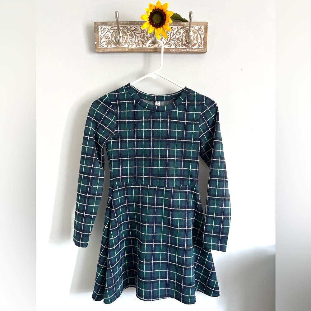 COTTON ON Girls Green Plaid Long Sleeve Dress Size 9–10